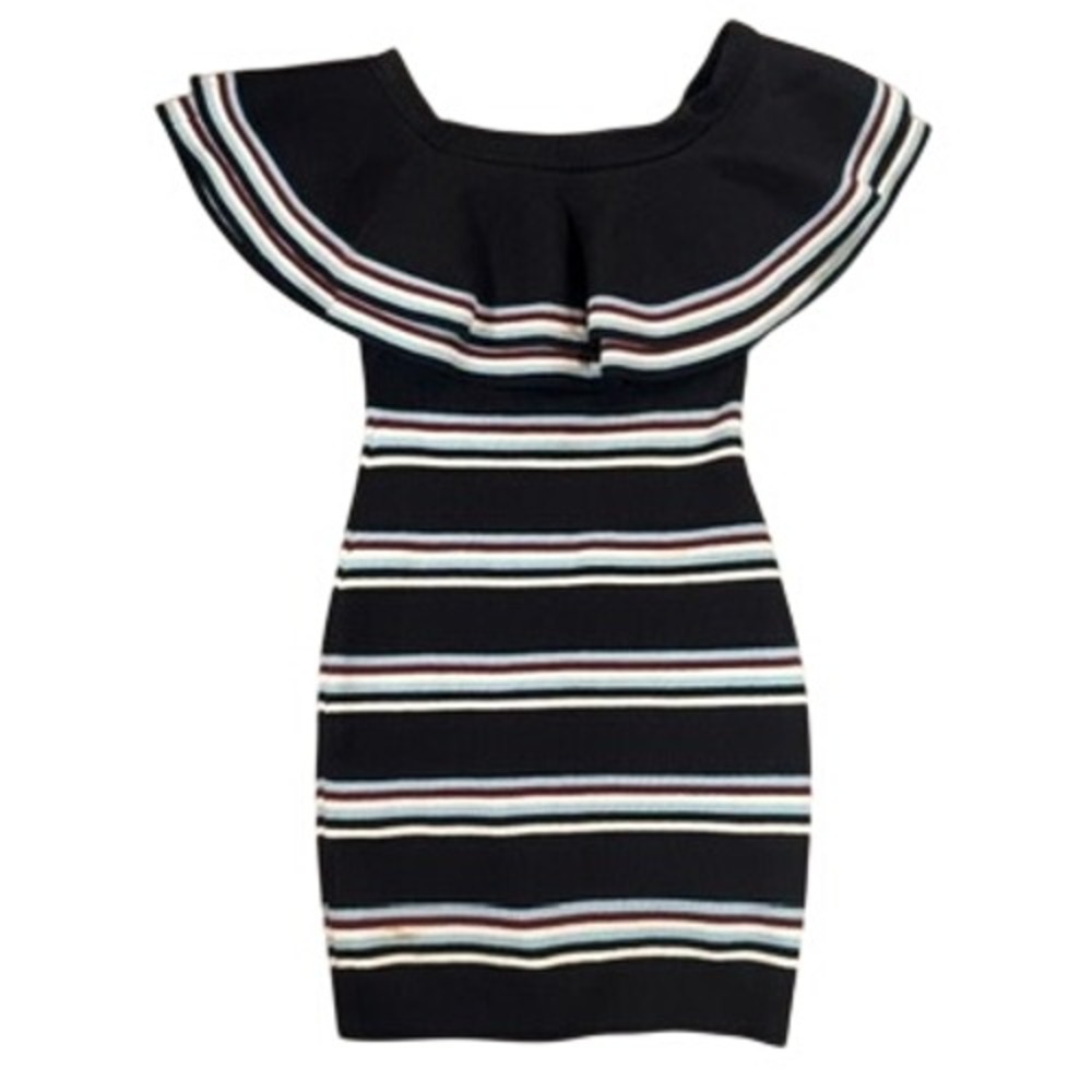 Gianni Bini Ruffle Off Shoulder Striped Knit Dress S Women Navy Cotton